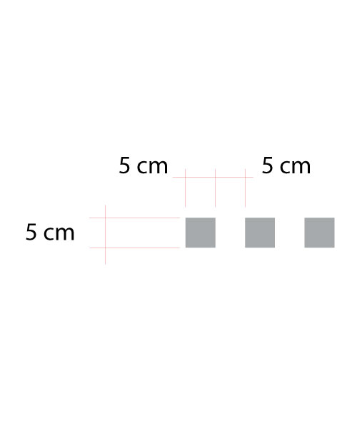 Durchlaufschutz. Freistehende Quadrate. 50 mm breit, 50 mm hoch, 50 mm Abstand