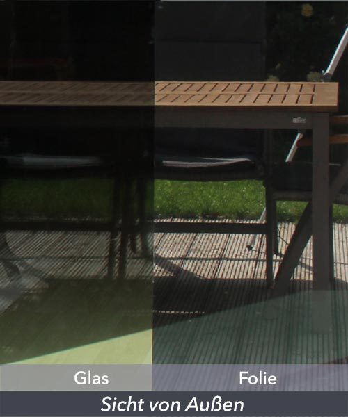 Spionspiegelfolie stark getönt, stark spiegelnd, Außenanwendung